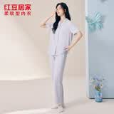 红豆居家（Hodohome）女士滑爽红豆棉蕾丝短袖睡衣女莫代尔混纺家居服 紫色 M