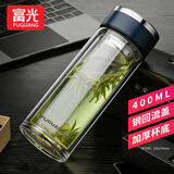 富光 玻璃杯 双层玻璃泡茶杯子 带过滤网水杯 男女士车载办公便携水杯 400ml蓝色【不锈钢回流盖】