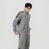 阿迪达斯（adidas）外套男2026春秋新款针织立领夹克外套防风棉质运动服 灰黑 2XL
