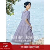 茵曼（INMAN）七七同款连衣裙2026夏女装新款田园纯棉提花方领A字泡泡袖蛋糕裙 紫色 100%棉 里料:100%聚酯纤维 S