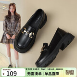 ZHR乐福鞋女软底百搭圆头小皮鞋子女英伦风粗跟女鞋 OFTEP06 黑色 37