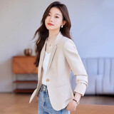 普妮姿小西装女外套春秋新款韩版高级感气质收腰短款小个子休闲西服上衣 AWY8806#单件米白色西装 L 【建议100-109斤】
