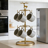 颐馨轻奢咖啡杯架置物架水杯架玻璃杯架倒挂茶杯架家用欧式茶具收纳架 金色 18cm*18cm*37.5cm