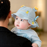 贝娜茜婴儿帽子春秋薄款夏季婴幼儿新生儿盆帽男女宝宝渔夫帽遮阳防晒潮 PM764-蓝色 1-18个月（38-47.5CM）