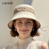 CACUSS渔夫帽女春夏遮阳帽纯棉轻奢户外太阳帽女老花盆帽显脸小 米色
