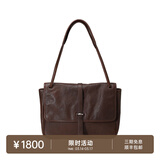 裘真复古001邮差包女单肩通勤大容量斜挎包植鞣头层牛皮包 咖啡色-大号