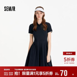 森马（Semir）连衣裙女夏季撞色polo领短裙字母运动风学院风百褶裙101325114051