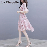 拉夏贝尔（La Chapelle）短袖雪纺连衣裙女装2026年夏季新款韩版小个子中长款沙滩裙子春天 粉色 S 【建议95斤以内】