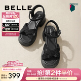 百丽（Belle）满钻条带繁星休闲凉鞋女商场款厚底凉鞋A9S2DBL4预售 黑色 34 (220mm)