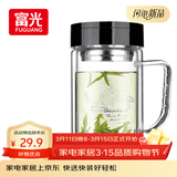 富光双层玻璃杯商务泡茶杯子 大容量男女耐热办公水杯带把黑色320ml