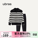 ubras【刘雯同款】慕斯绒条纹保暖加绒家居服套装女加厚加绒睡衣冬季女 小翻领-黑色 M