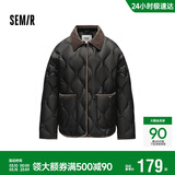森马（Semir）羽绒服女中长款轻薄拼接灯芯绒翻领2024冬季三防外套109724113004