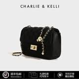 CHARLIE&KELLI品牌 CK轻奢包包女包单肩包女士斜挎包菱格小方包七夕情人节礼物 黑色【礼袋发货 代写贺卡】