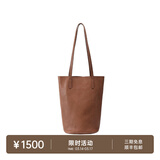 裘真慵懒遇水桶包女腋下单肩包复古通勤包头层植鞣牛皮包包 大象灰-中号