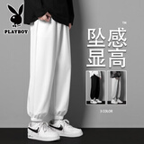 花花公子（PLAYBOY）裤子男士春秋季新款休闲宽松运动束脚学生直筒白色九分卫长裤 02白色常规（松紧） XL （建议120-140斤）