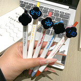 GOTOVAN看时笔带时钟功能学生静音考试按动中性笔0.5mmST头四叶草1支可爱粉杆黑芯笔尖怀表