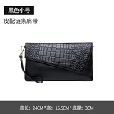 七黛（Qidell）手拿包女真牛皮优雅女士手包牛皮多功能手抓包新款潮单斜挎包包女 黑色小号【皮+链条肩带】