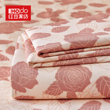 红豆家纺原棉老粗布床单单件四季通用单人宿舍被单床盖双人家用软席床罩套 C粉色玫瑰【古法老粗布 亲肤舒适】 单床单230*240cm【适用于1.8米床】