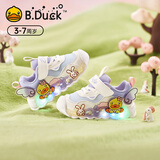 B.Duck小黄鸭童鞋女童鞋子软底儿童运动鞋闪灯发光鞋春秋季亮灯鞋白紫22