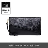 七黛（Qidell）手拿包女真牛皮优雅女士手包牛皮多功能手抓包新款潮单斜挎包包女 黑色大号【皮+链条肩带】