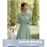 独束【长短可选】大码女装POLO领连衣裙夏新款微胖mm遮肉显瘦 绿色 2XL