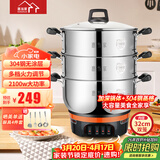 惠当家（Hui Dang Jia）电蒸锅电锅多功能电热锅电炒锅家用无涂层电蒸锅一体电煮锅加厚304不锈钢电火锅G08-32双