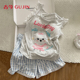 古今（GUJIN）新品带胸垫可外穿背心睡衣女家居服可爱蕾丝甜美睡裤套装XL