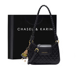 CHASEL&KARIN包包女包轻奢斜挎单肩包新款百搭休闲法棍包 生日礼物送女友 黑色