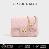 CHARLIE&KELLI品牌 CK轻奢包包女包单肩包女士斜挎包菱格小方包七夕情人节礼物 粉色【礼袋发货 代写贺卡】