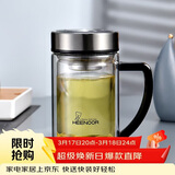 希诺（heenoor）双层玻璃杯男家用商务办公水杯带手柄泡茶杯子XN-9320 290mL