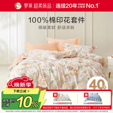 罗莱家纺100%纯棉床上四件套 国风床单被套双人套件 200*230cm
