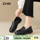 ZHR单鞋女英伦风皮鞋女软平底百搭经典乐福鞋女套脚女鞋 BK10F 黑37