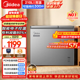 美的（Midea）210L双温双箱家用冰柜大冷冻小冷藏两用卧式冷柜冰箱电子控温一级能效BCD-210DKEM(E)灰国家补贴