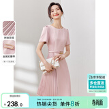 尚都比拉设计感拼接连衣裙夏季高级感气质百褶裙小个子中长裙子 粉陶色 XL