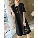 德玛纳【简约清雅】春秋圆领a字立体肌理感针织微弹连衣裙女中长款