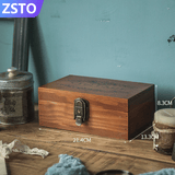 ZSTO 木盒子 带锁收纳盒  复古实木质密码小箱子 纪念品珍贵收藏物品 【D款】小号复古色木盒 21.4*13.2*8.2cm 带锁
