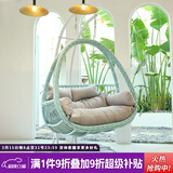 紫叶（ziye）双人吊篮椅阳台网红摇篮椅懒人吊床室内秋千卧室家用吊篮藤椅 加粗款孔雀蓝【配坐垫地毯】双杆