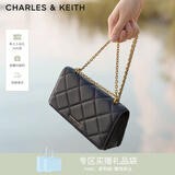 CHARLES&KEITH质感菱格链条小方钱包女包包女包生日礼物女神节礼物CK6-10680924 Black黑色 XS