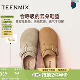 天美意勃肯鞋加绒毛毛鞋雪地靴女休闲鞋舒适百搭单鞋女鞋 棕色 36