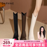 达芙妮厚底V口长筒靴女2026秋冬爆款女靴高筒靴显瘦百搭增高骑士靴子女 黑色 40
