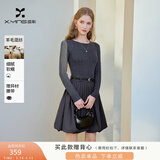 香影假两件针织收腰连衣裙女2026春季新款学院风绞花拼接花苞短裙 中灰 S 155/80A/85-95斤