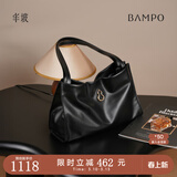 半坡饰族（bampo）女包包新款福瑞方方包头层牛皮大容量轻奢单肩斜挎包38礼物 墨碳黑【葫芦专属五金】