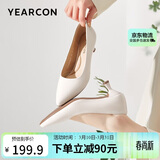 意尔康女鞋细跟通勤工作鞋浅口时装高跟鞋单鞋女春秋 26902W米白37