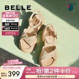 百丽（Belle）满钻条带繁星休闲凉鞋女商场款厚底凉鞋A9S2DBL4预售 杏色 35 (225mm)