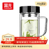 富光双层玻璃杯商务泡茶杯子 大容量男女耐热办公水杯带把黑色320ml