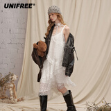 UNIFREE【明星同款】蕾丝吊带连衣裙不规则纯欲中长款蛋糕裙 白色 L