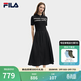 FILA斐乐官方女子连衣裙夏新款时尚休闲简约修身短袖连身裙 正黑色-BK L 170/88A/L