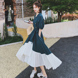 拉夏贝尔（La Chapelle）短袖连衣裙女装2026年夏季新款时尚中长款法式小个子夏天裙子雪纺 新墨绿色 M