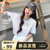骆驼（CAMEL）夏日纯棉T神男女宽松圆领短袖上衣T恤 C36BAXLN090 无际白/灰 S