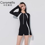 caramella泳衣女连体新款爆款保守微胖遮肚泡温泉大码游泳衣